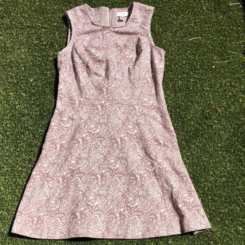 LOFT Dusty Rose and White Floral Lace Dress